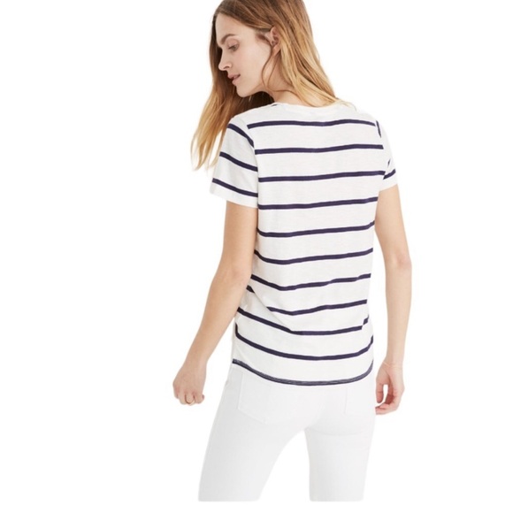 Madewell Whisper Cotton V-Neck w/ Pocket - Navy / White Stripes - Picture 3 of 16